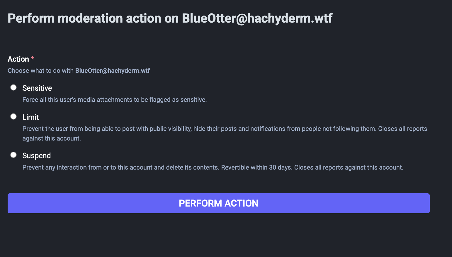 Custom moderation actions available for remote users