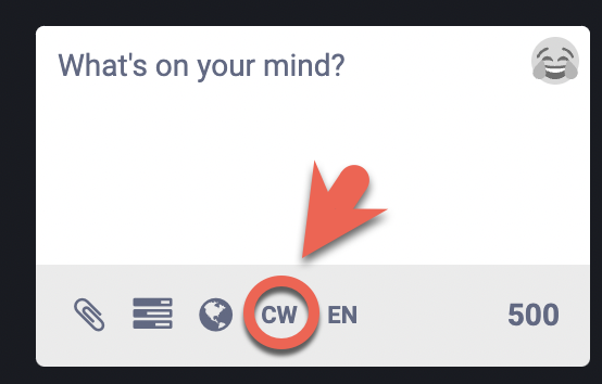 Screenshot of the post field with the CW circled and with
an arrow pointing to it